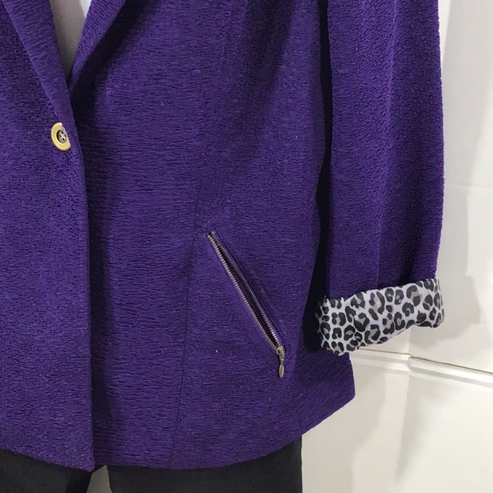 Chico’s purple textured button front blazer jacket L - Picture 5 of 10